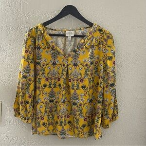 St. John's Bay Women's Floral Yellow Long‎ Sleeve Blouse Size Medium